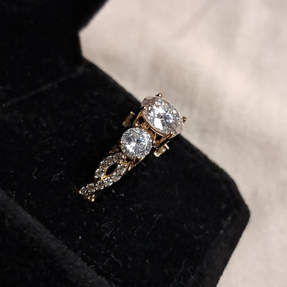 Genuine Moissanite Trilogy Ring In 14k YG Vermeil. - Picture 3 of 14